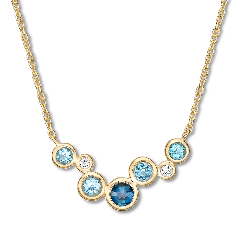 Blue Topaz & Diamond Necklace Bezel-set 10K Yellow Gold