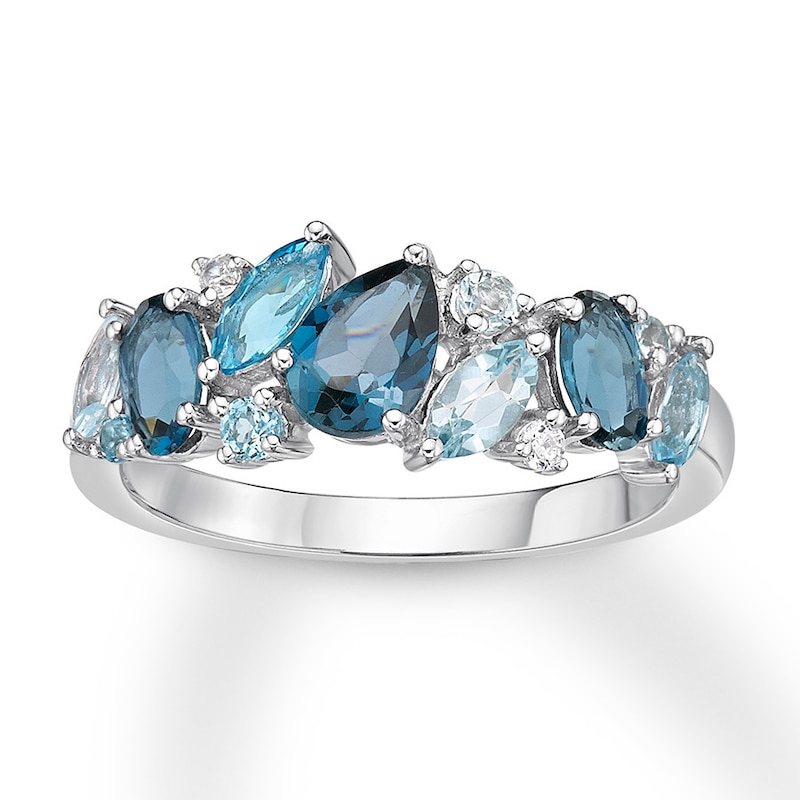 Vibrant Shades Blue & White Topaz Ring Sterling Silver with 360