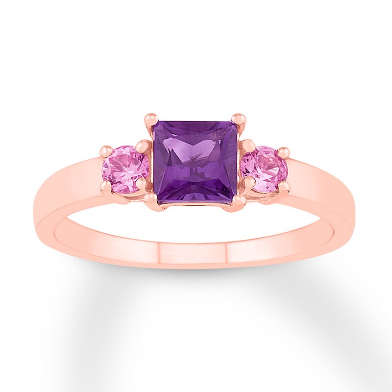 Amethyst & Lab-Created Pink Sapphire Ring 10K Rose Gold