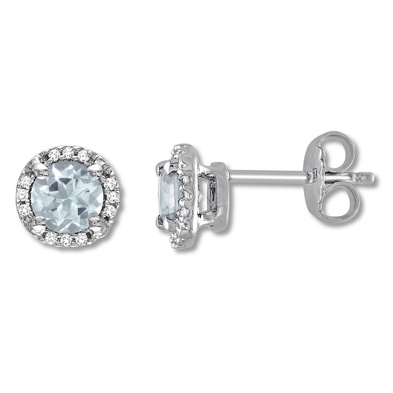 Main Image 1 of Aquamarine Earrings 1/15 ct tw Diamonds Sterling Silver