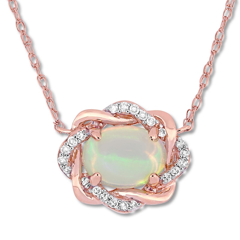 Main Image 1 of Natural Opal Necklace 1/15 ct tw Diamonds 10K Rose Gold 17&quot;