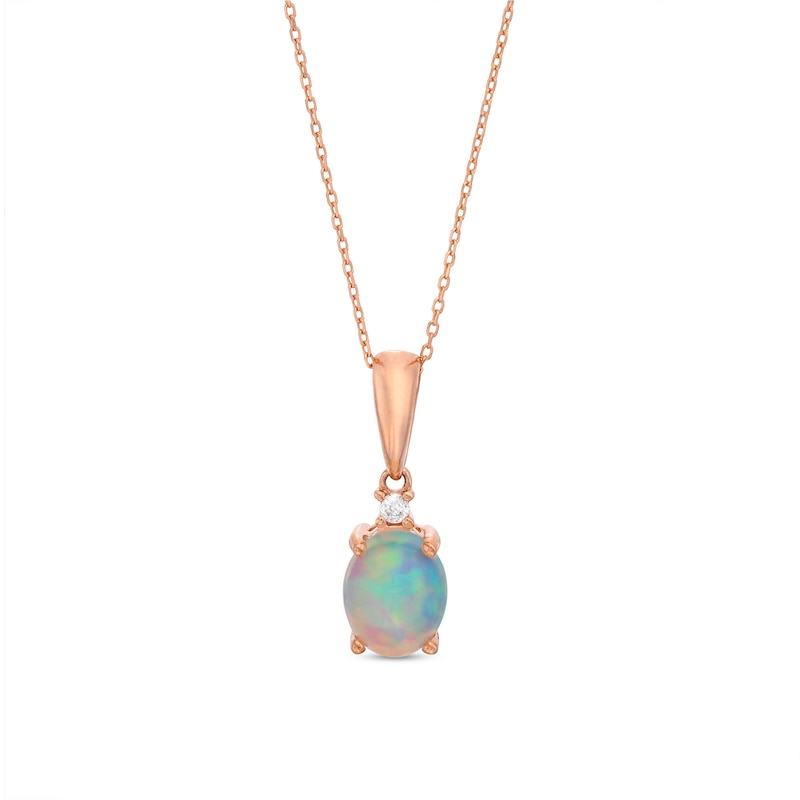 Natural Opal Necklace Diamond Accent 10K Rose Gold with 360