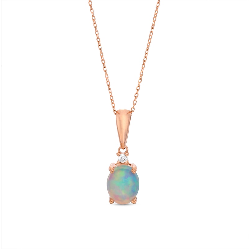 Main Image 1 of Natural Opal Necklace Diamond Accent 10K Rose Gold