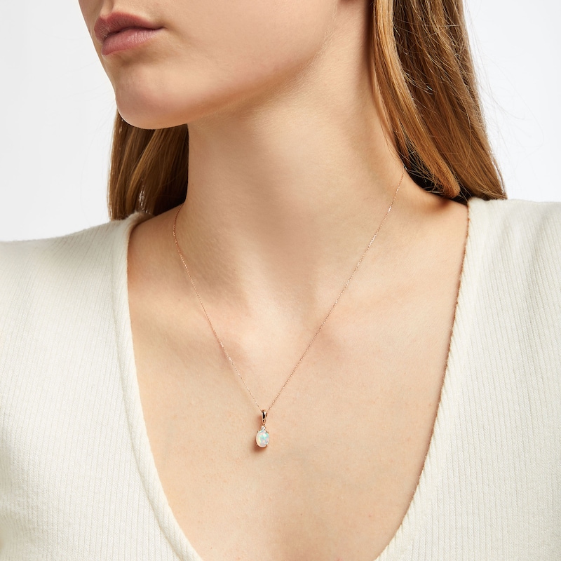 Main Image 3 of Natural Opal Necklace Diamond Accent 10K Rose Gold
