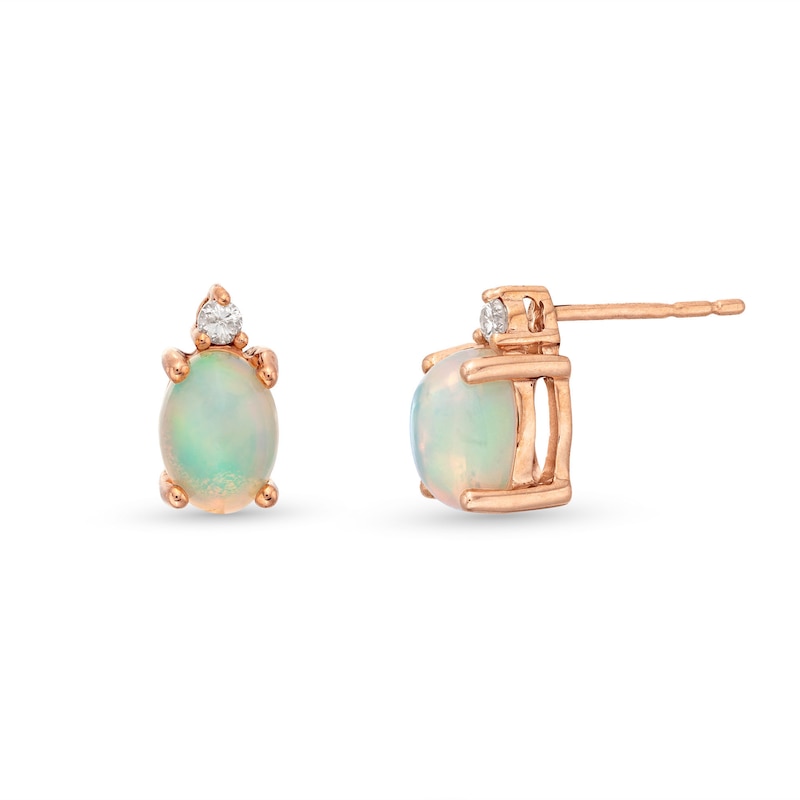 Natural Opal Earrings 1/20 ct tw Diamonds 10K Rose Gold