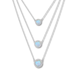 Lab-Created Opal Layered Necklace Sterling Silver
