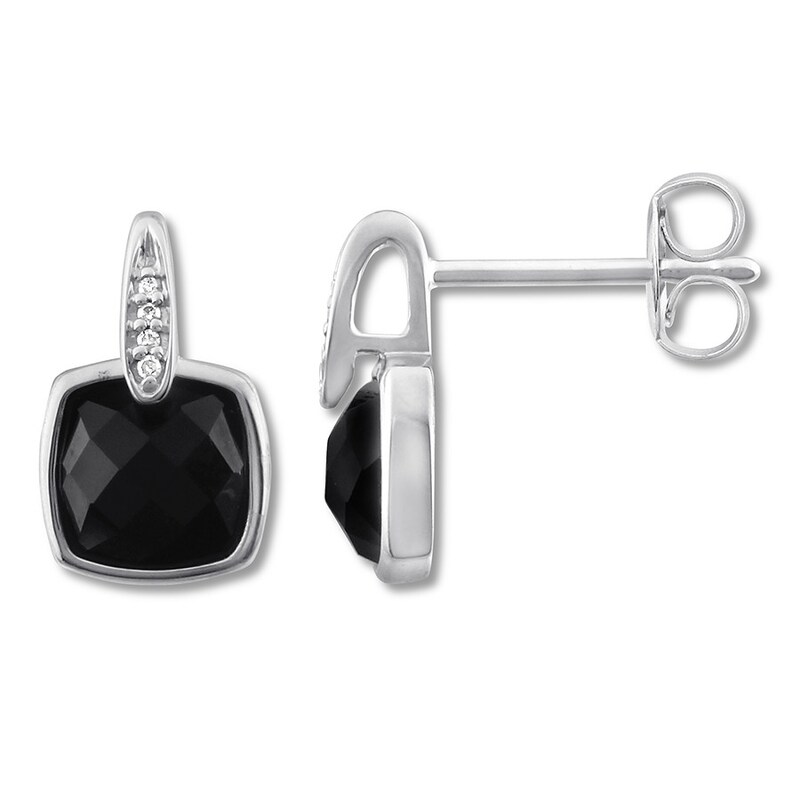 Real 2 Gemstone BLACK ONYX Old Style Earrings Silver Plated DESIGNER Jewelry 