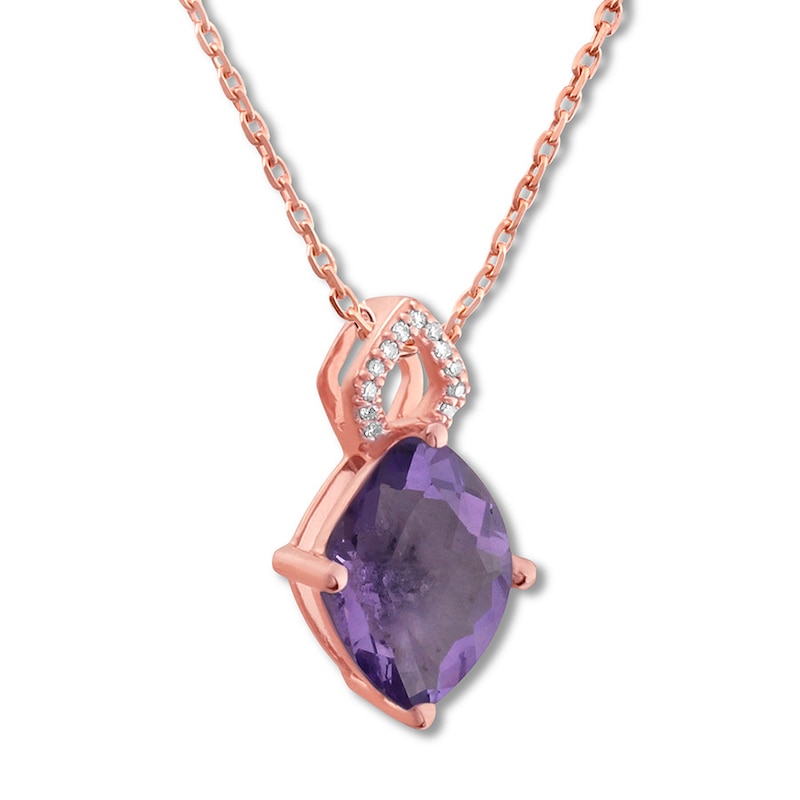 Amethyst Necklace with Diamonds 10K Rose Gold