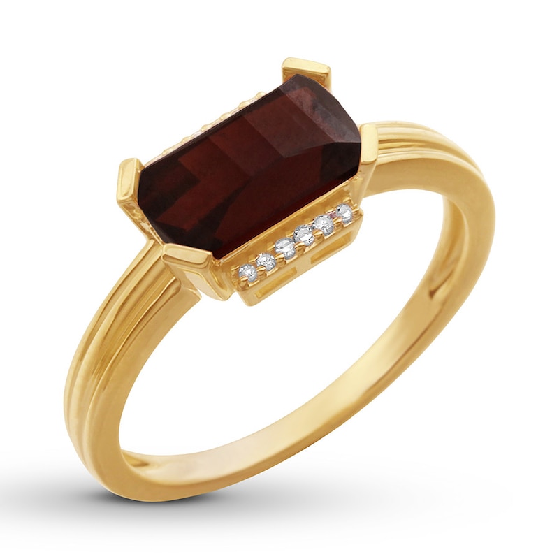 Garnet Ring with Diamonds 10K Yellow Gold
