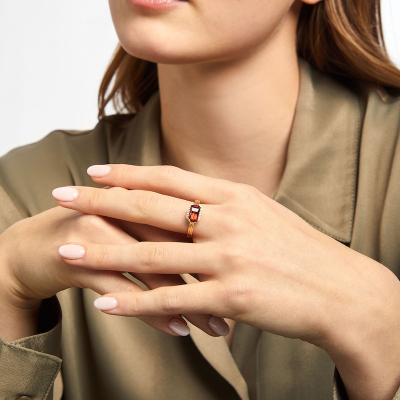 Garnet Ring with Diamonds 10K Yellow Gold