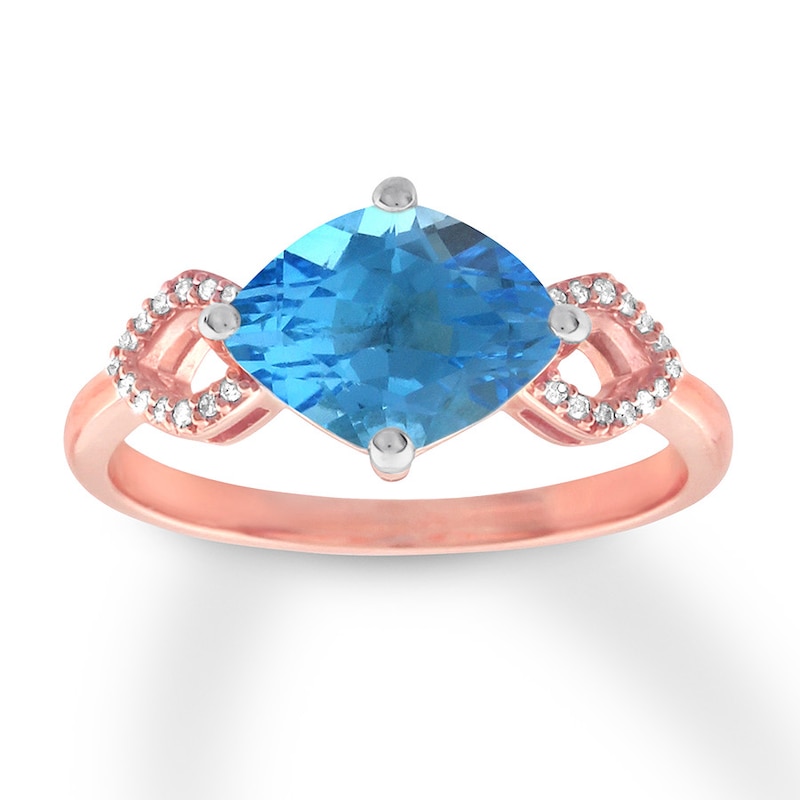 Blue Topaz Ring 1/20 ct tw Diamonds 10K Rose Gold