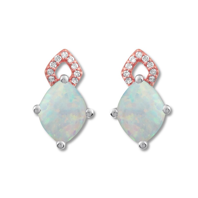 Lab-Created Opal Earrings 1/20 ct tw Diamonds 10K Rose Gold