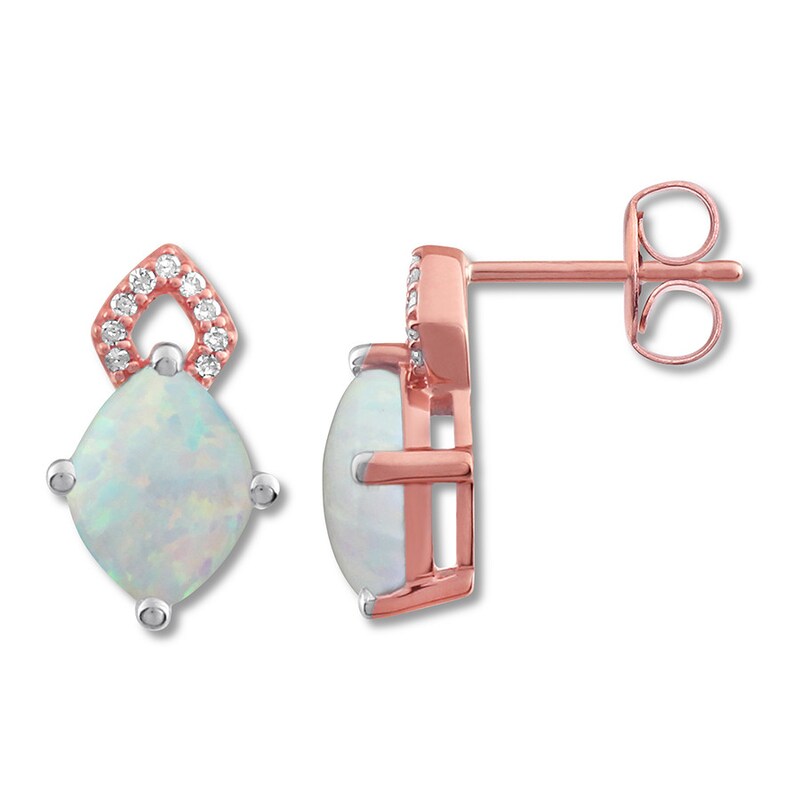 Lab-Created Opal Earrings 1/20 ct tw Diamonds 10K Rose Gold