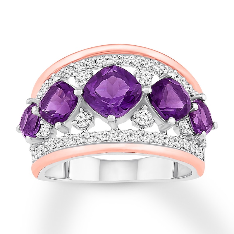 Main Image 1 of Amethyst/Lab-Created Sapphire Ring Sterling Silver/10K Gold