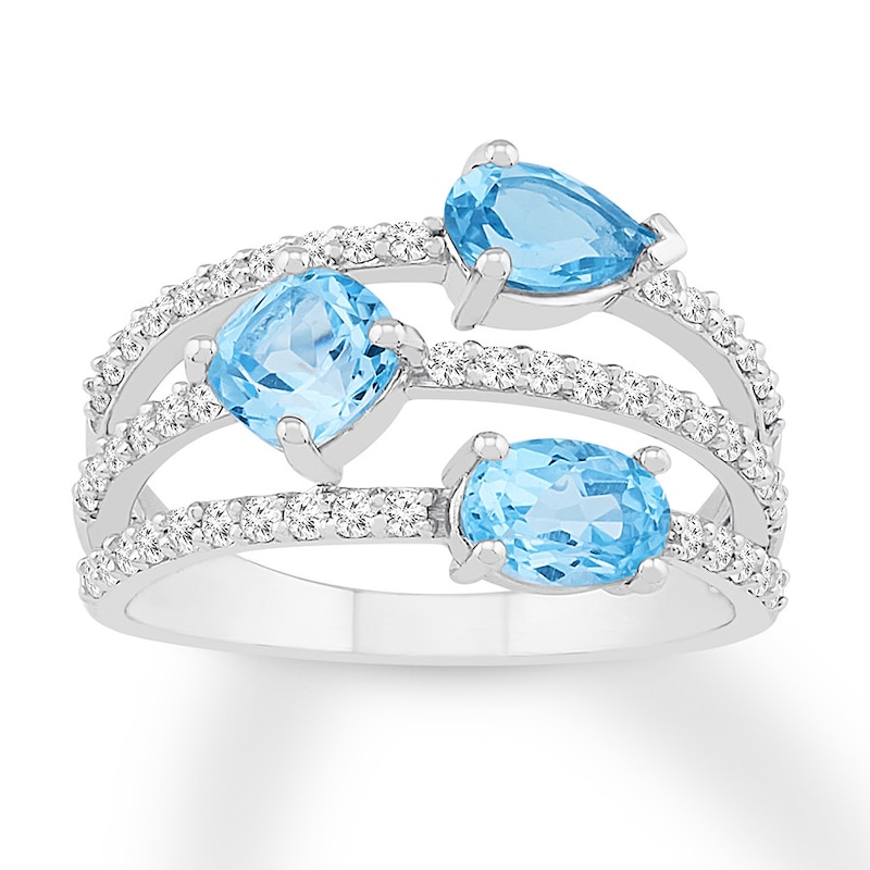 Main Image 1 of Blue Topaz & Lab-Created White Sapphire Ring Sterling Silver
