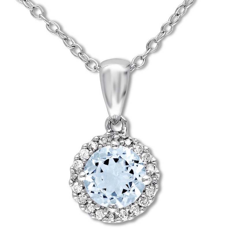 Aquamarine Necklace 1/15 ct tw Diamonds Sterling Silver