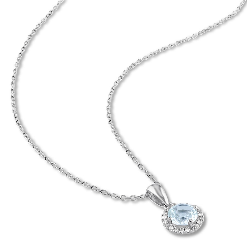 Aquamarine Necklace 1/15 ct tw Diamonds Sterling Silver