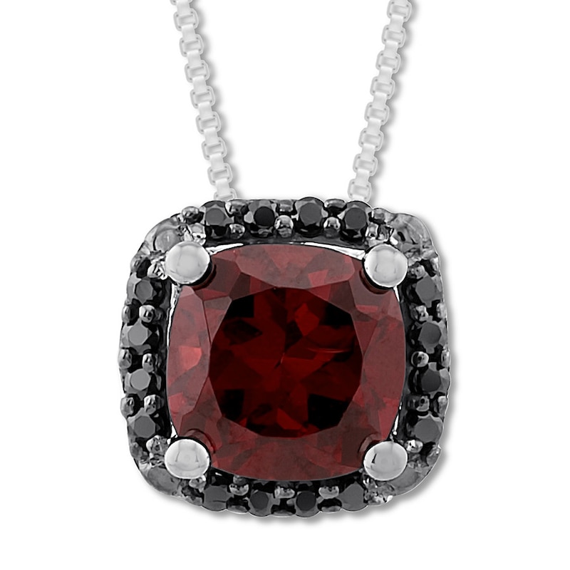 Garnet Necklace 1/15 ct tw Black Diamonds Sterling Silver