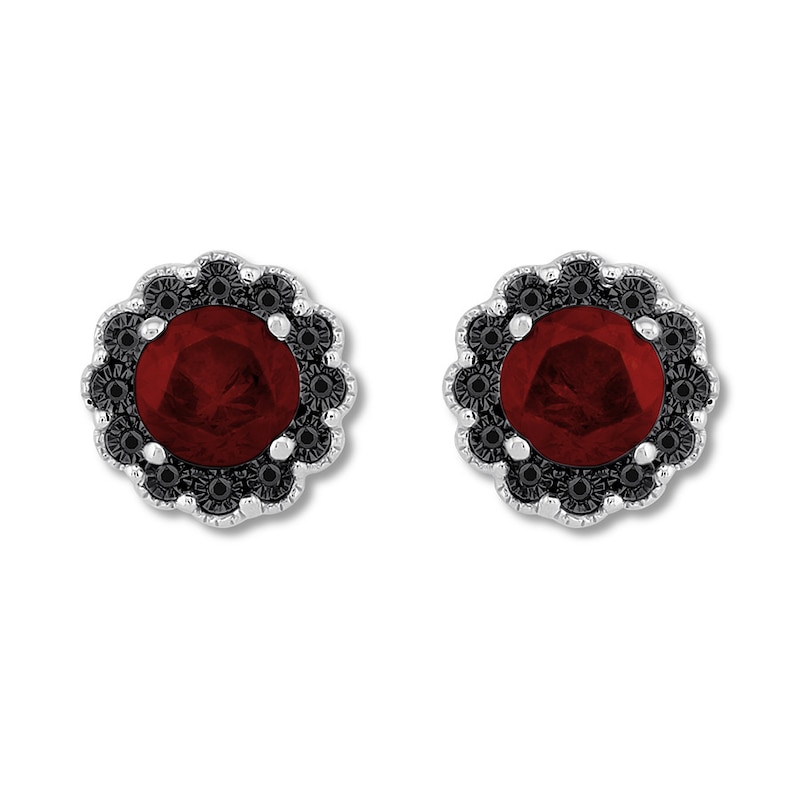 Main Image 1 of Garnet Earrings 1/10 ct tw Black Diamonds Sterling Silver