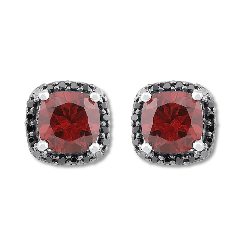 Main Image 1 of Garnet Earrings 1/6 ct tw Black Diamonds Sterling Silver