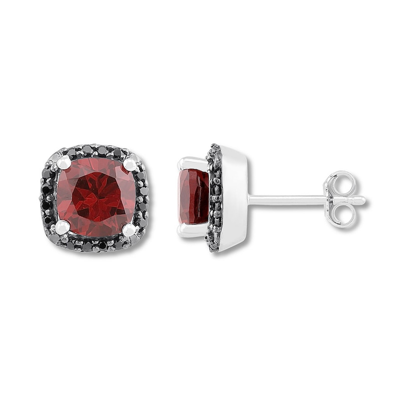 Main Image 2 of Garnet Earrings 1/6 ct tw Black Diamonds Sterling Silver