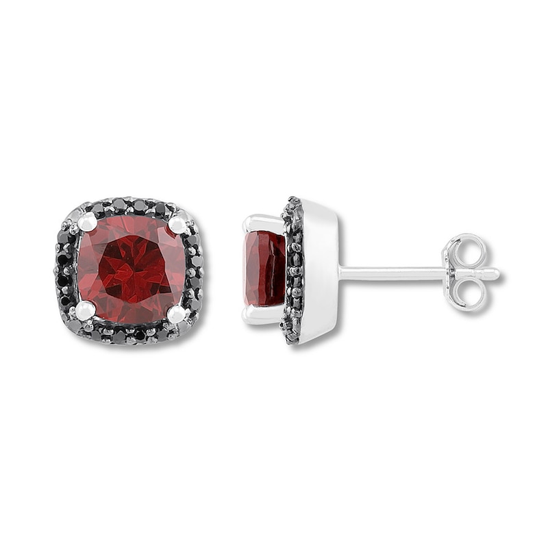 Garnet Earrings 1/6 ct tw Black Diamonds Sterling Silver | Kay