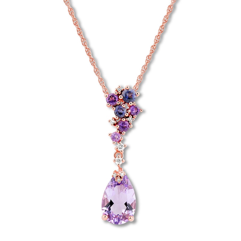 Main Image 1 of Amethyst & Iolite Necklace 1/20 ct tw Diamonds 10K Rose Gold