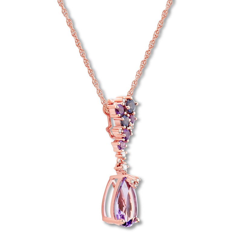 Main Image 2 of Amethyst & Iolite Necklace 1/20 ct tw Diamonds 10K Rose Gold