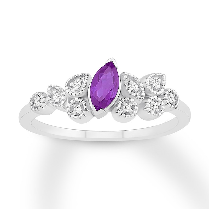 Main Image 1 of Amethyst & Diamond Ring Sterling Silver