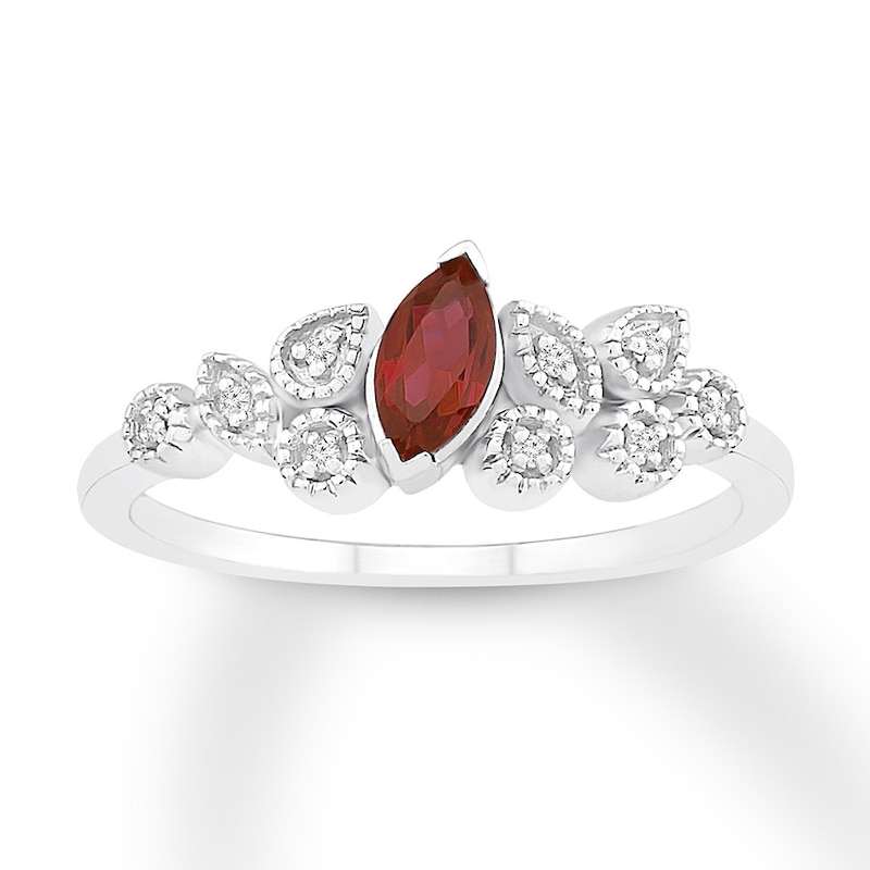 Main Image 1 of Garnet & Diamond Ring Sterling Silver