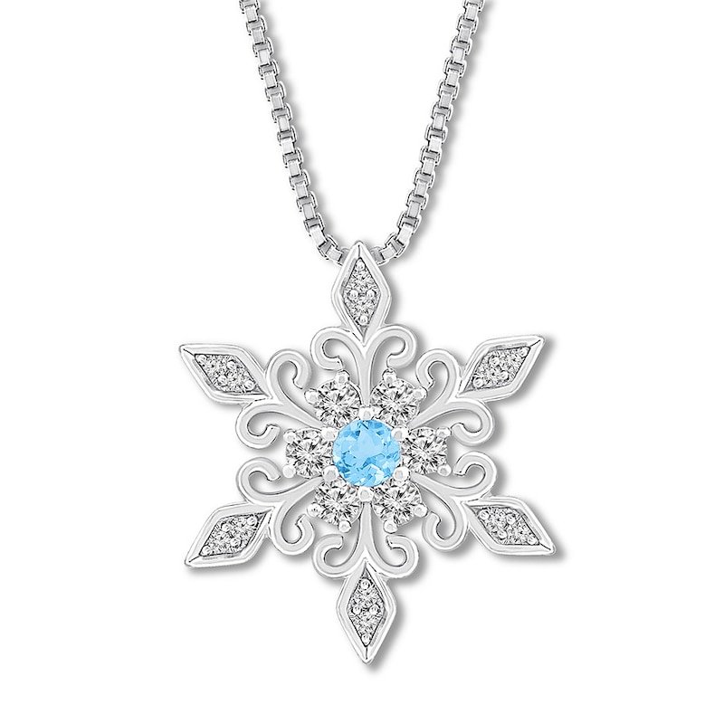 Main Image 1 of Blue Topaz Snowflake Necklace Sterling Silver