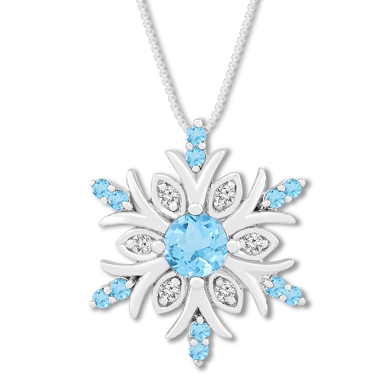 Main Image 1 of Blue Topaz & Diamond Snowflake Necklace Sterling Silver