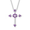 Thumbnail Image 1 of Amethyst/Lab-Created Sapphire Cross Necklace Sterling Silver
