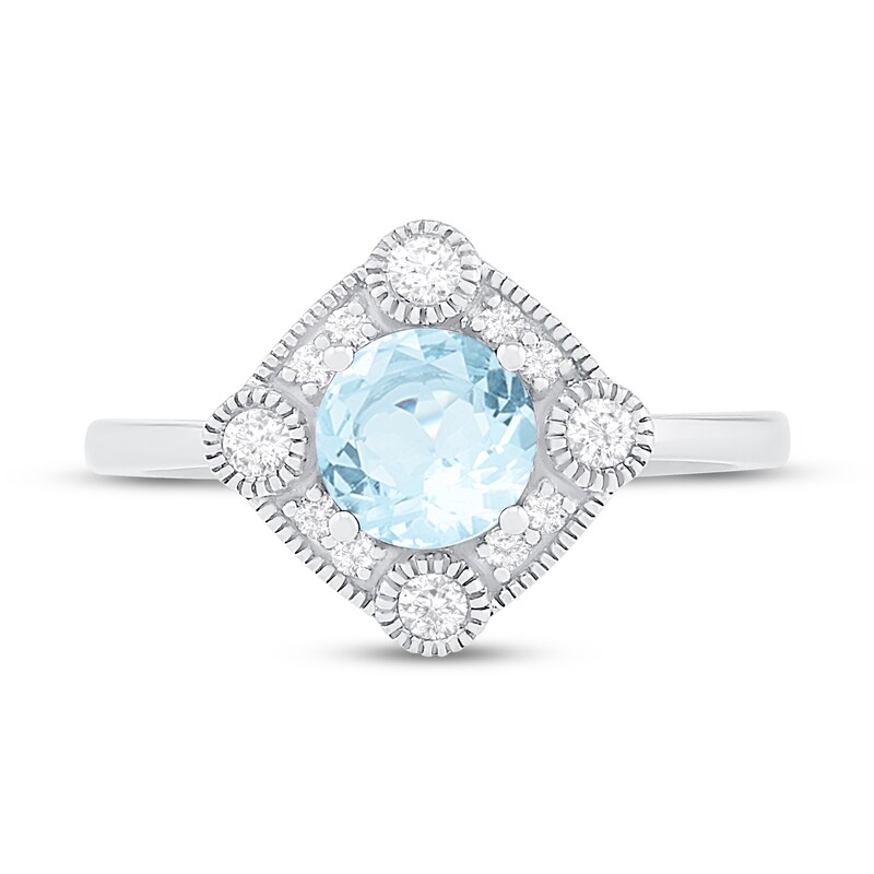 Aquamarine Ring Lab-Created White Sapphires Sterling Silver