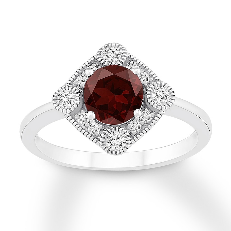 Main Image 1 of Garnet Ring Lab-Created White Sapphires Sterling Silver