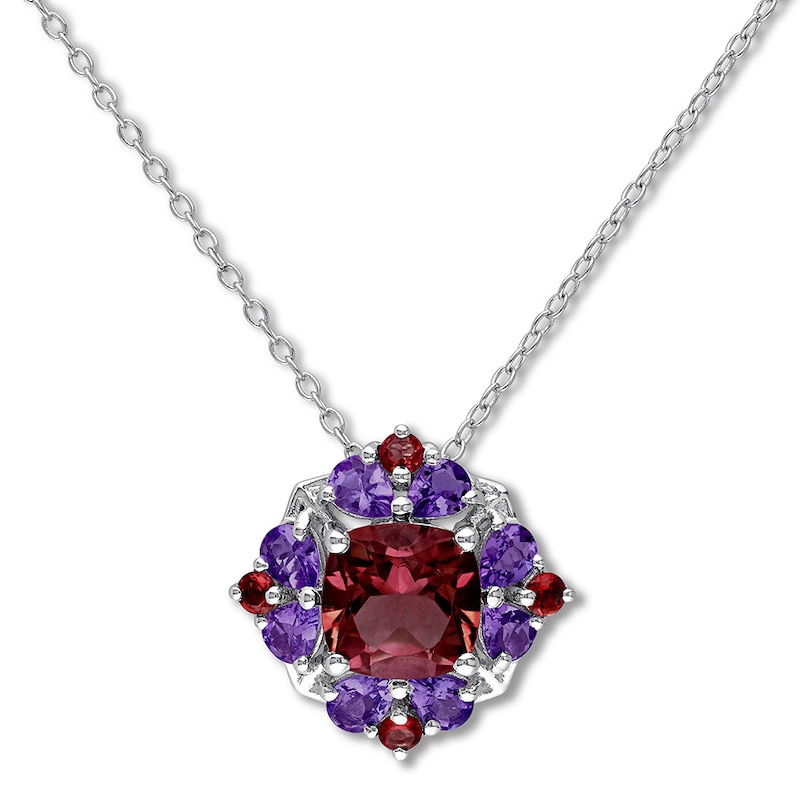 Main Image 1 of Garnet & Amethyst Necklace Sterling Silver