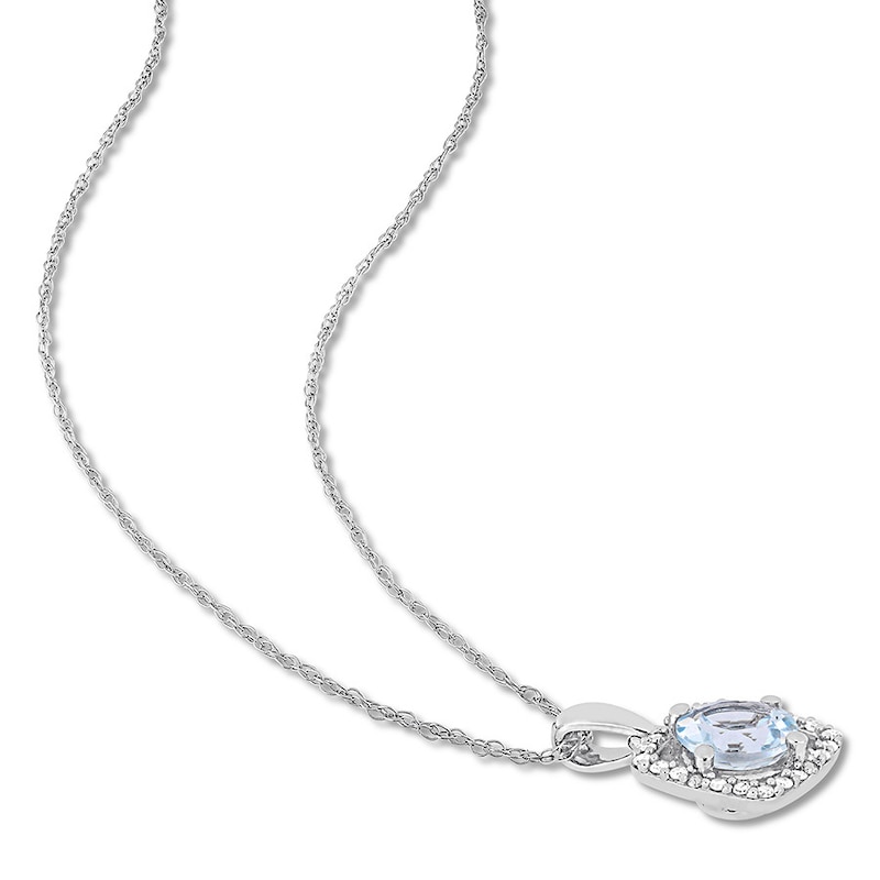 Aquamarine Necklace 1/10 ct tw Diamonds 10K White Gold 17"