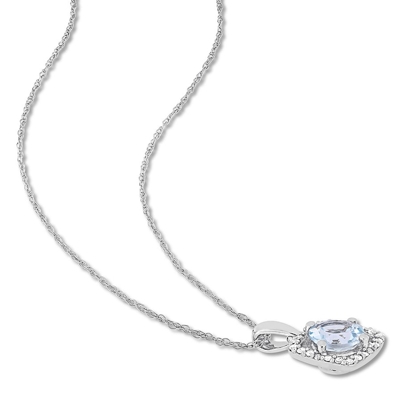 Main Image 2 of Aquamarine Necklace 1/10 ct tw Diamonds 10K White Gold 17&quot;