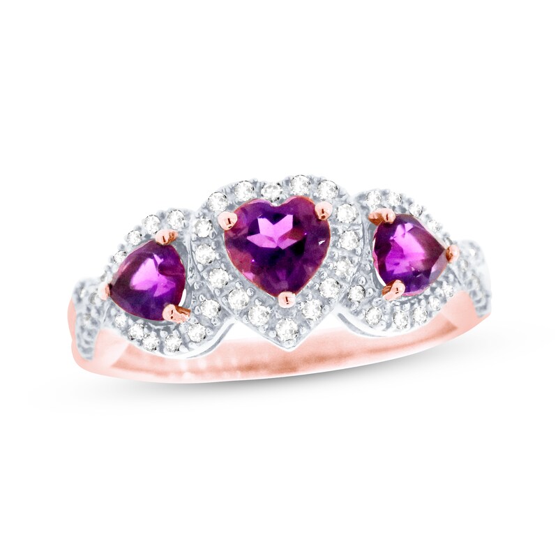 Main Image 1 of Amethyst Heart Ring 1/5 ct tw Diamonds 10K Rose Gold
