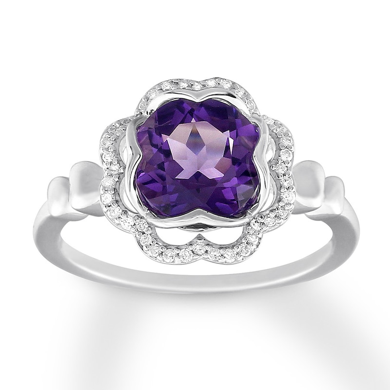 Amethyst Floral Ring 1/10 ct tw Diamonds Sterling Silver