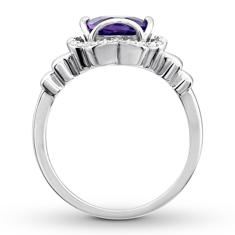 Amethyst Floral Ring 1/10 ct tw Diamonds Sterling Silver