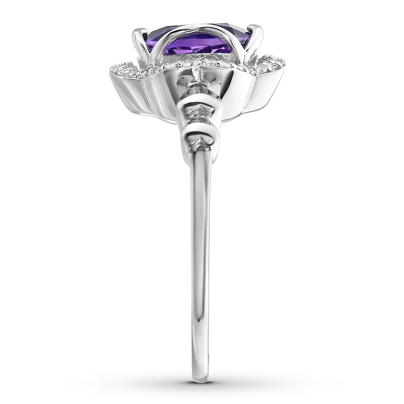 Amethyst Floral Ring 1/10 ct tw Diamonds Sterling Silver