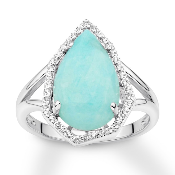 Amazonite & White Topaz Ring Sterling Silver
