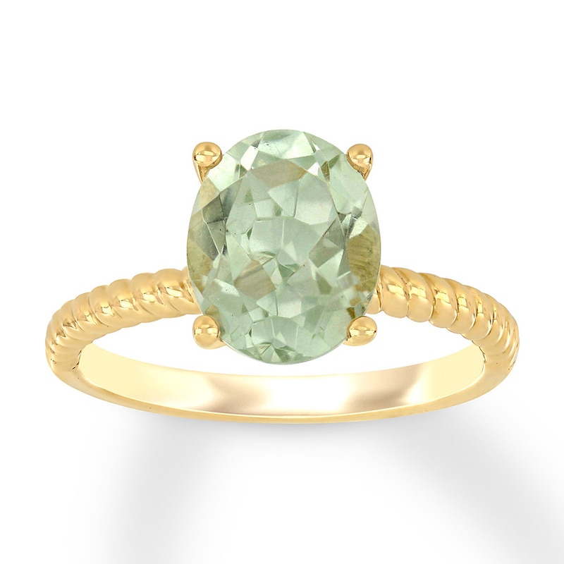 Oval-cut Green Quartz Engagement Ring 14K Yellow Gold