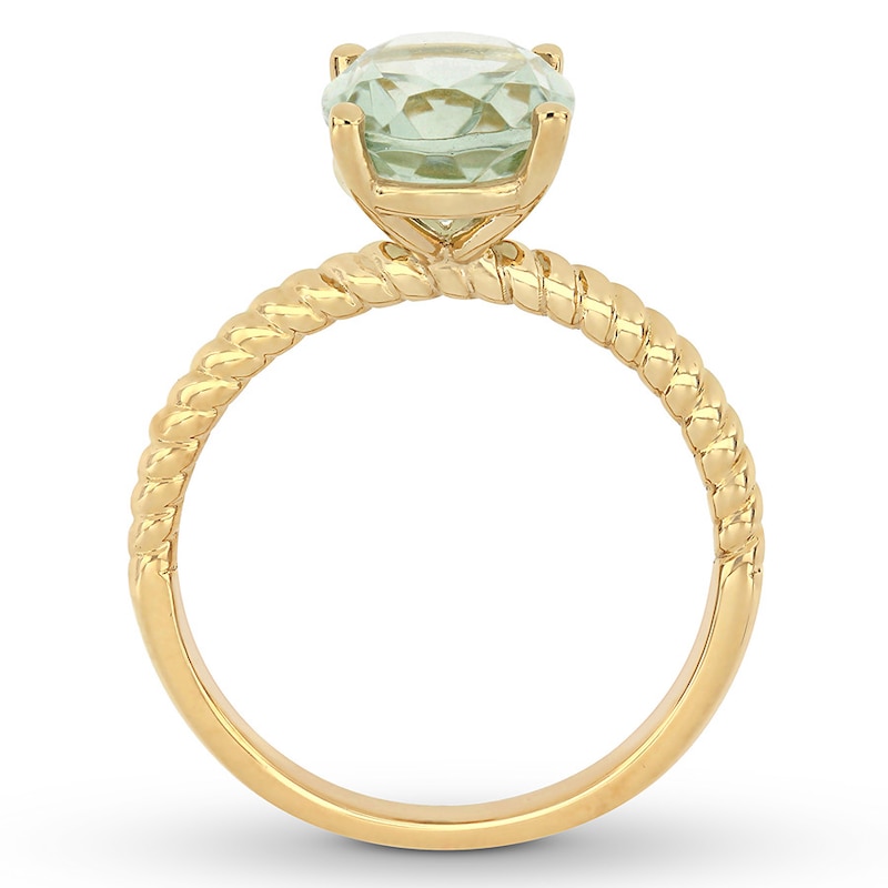 Oval-cut Green Quartz Engagement Ring 14K Yellow Gold