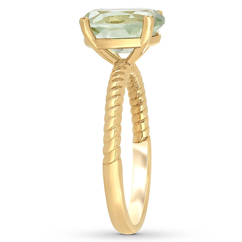 Oval-cut Green Quartz Engagement Ring 14K Yellow Gold