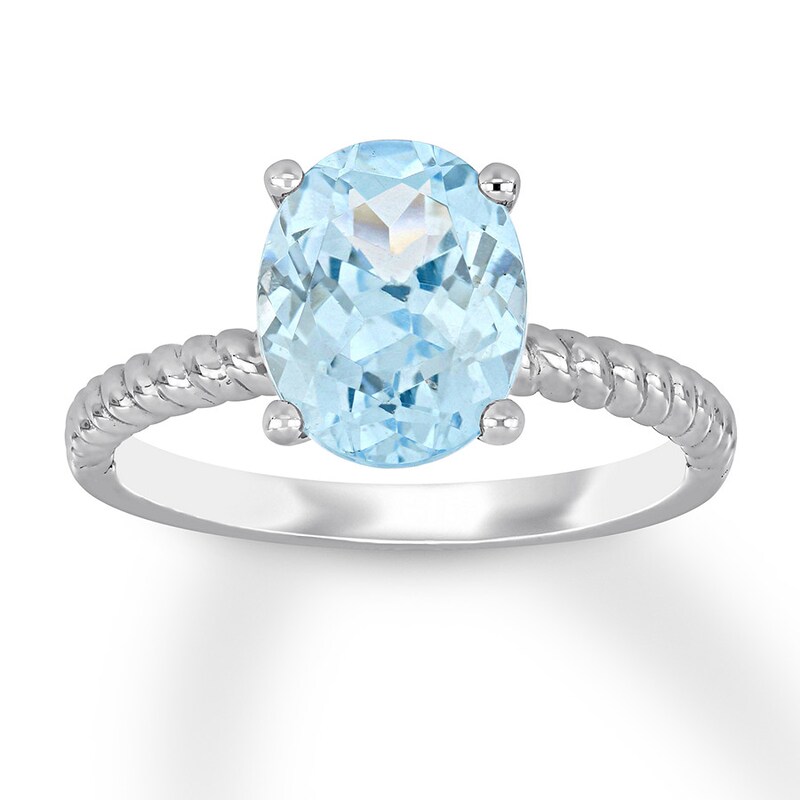 Oval-cut Aquamarine Engagement Ring 14K White Gold