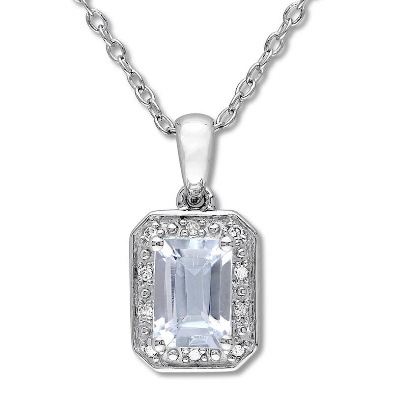 Main Image 1 of Aquamarine Necklace with Diamonds Sterling Silver