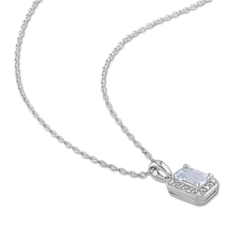 Aquamarine Necklace with Diamonds Sterling Silver