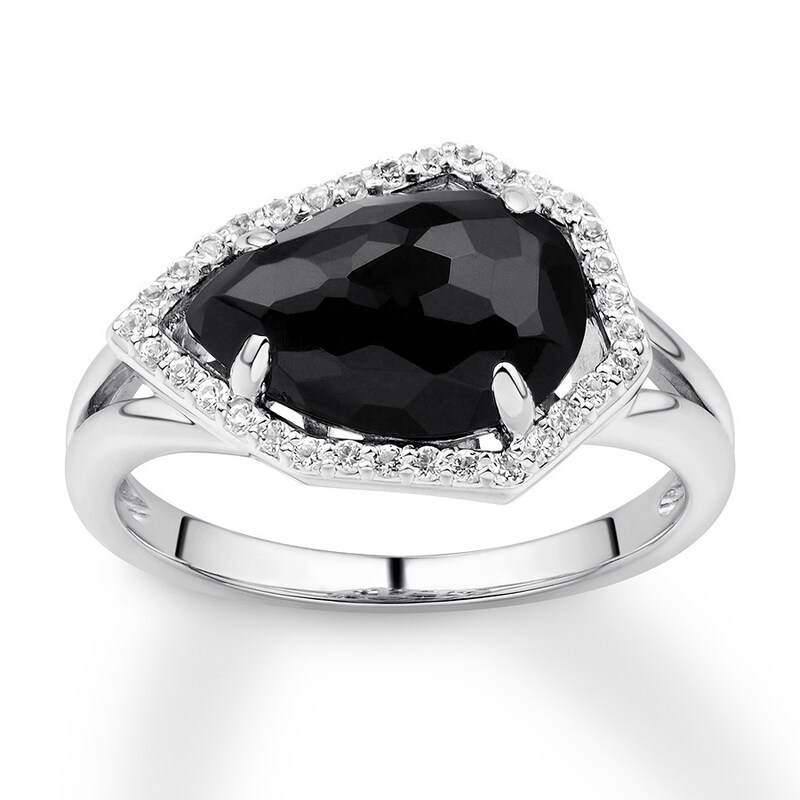 Black Onyx & White Topaz Ring Sterling Silver